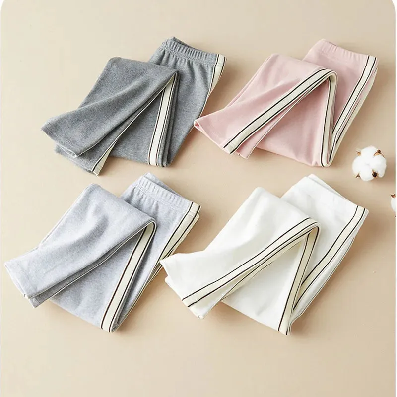 2024 New Autumn Kid's Sweat Pants Girls Jogger pants Side Stripe Pattern Elasticity Leggings Children Outwear Skinny Trousers