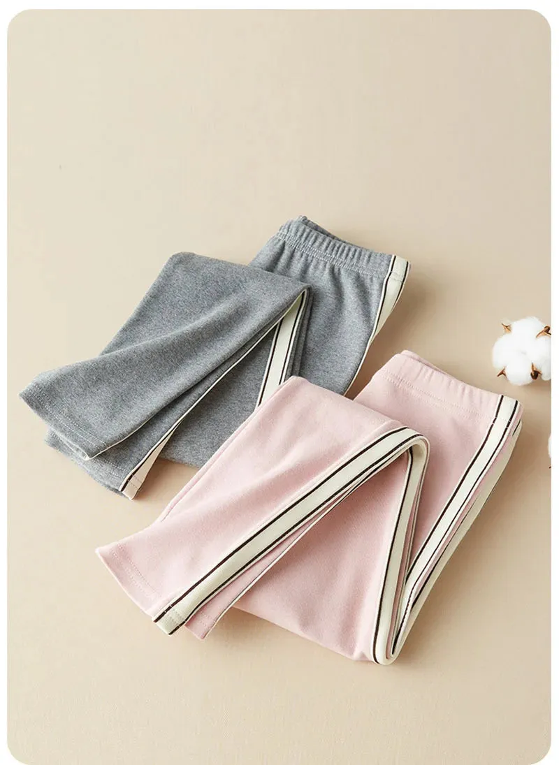 2024 New Autumn Kid's Sweat Pants Girls Jogger pants Side Stripe Pattern Elasticity Leggings Children Outwear Skinny Trousers