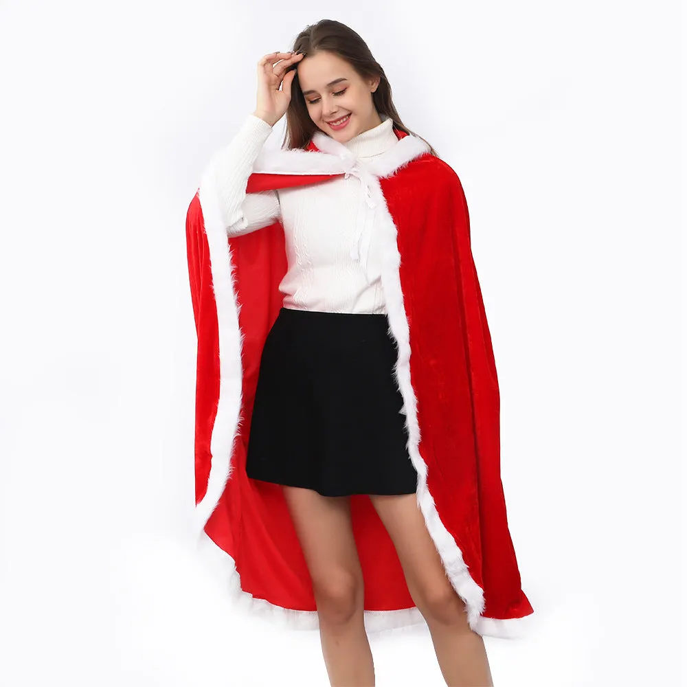 Adult Female Christmas Cloak Dress Long Sleeve Shawl Catwalk Christmas Flannel Stage Cloak Santa Claus Dress up