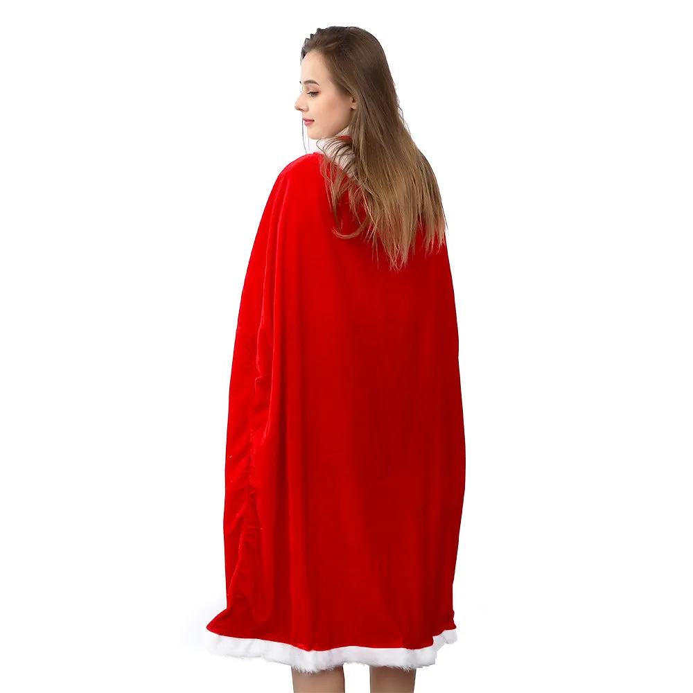 Adult Female Christmas Cloak Dress Long Sleeve Shawl Catwalk Christmas Flannel Stage Cloak Santa Claus Dress up