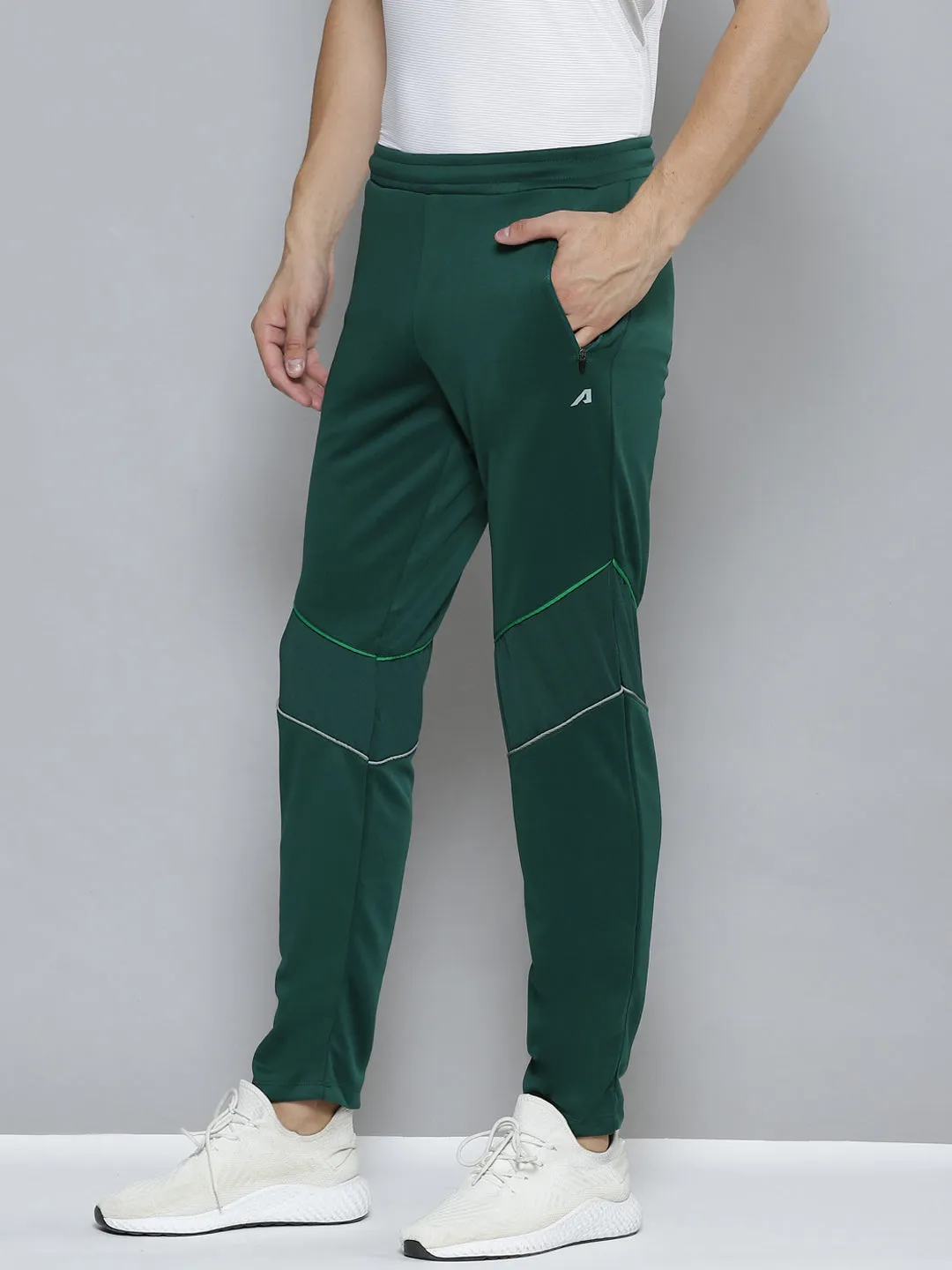 Alcis Men Green Solid Slim Fit Running Track Pants