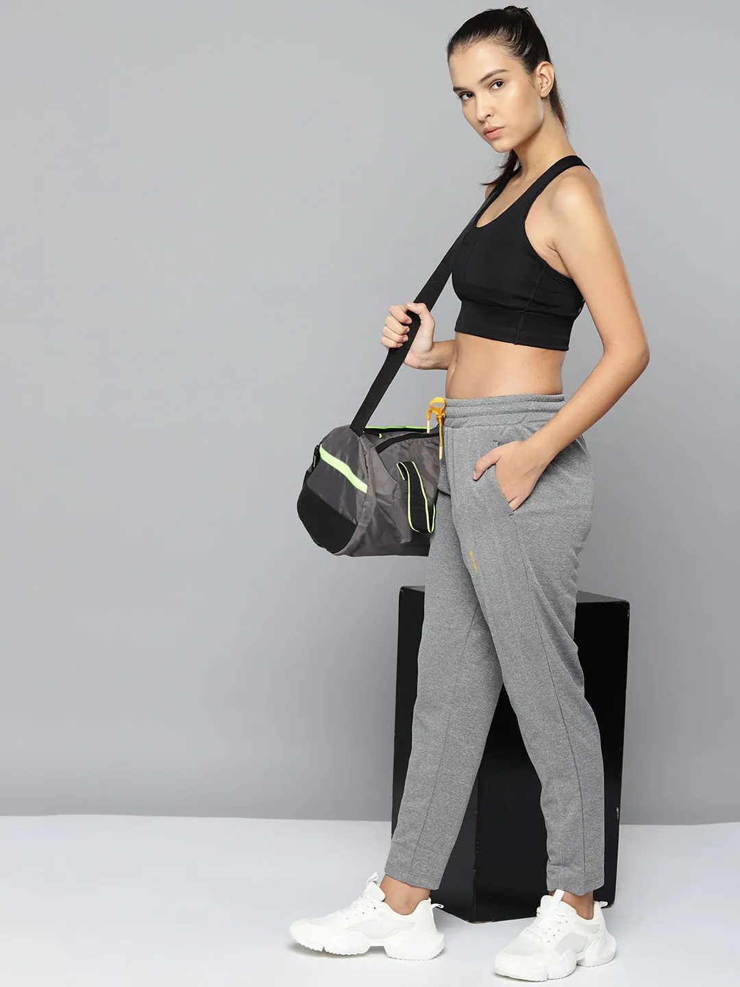 Alcis Women Grey Melange Solid Slim-Fit Training Track Pants