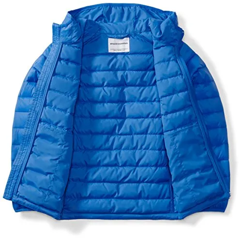 Amazon Essentials Boys' Lightweight Water-Resistant Packable Hooded Puffer Coat, Blue, Medium