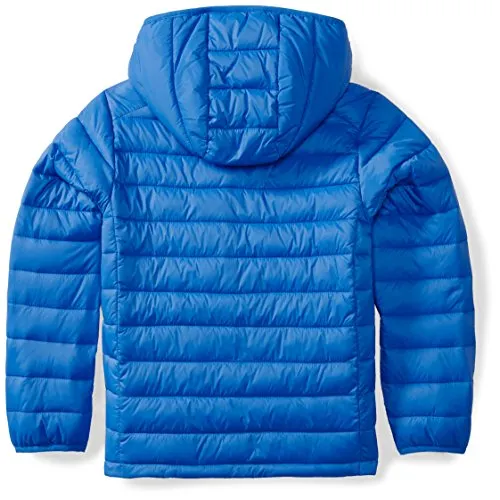 Amazon Essentials Boys' Lightweight Water-Resistant Packable Hooded Puffer Coat, Blue, Medium