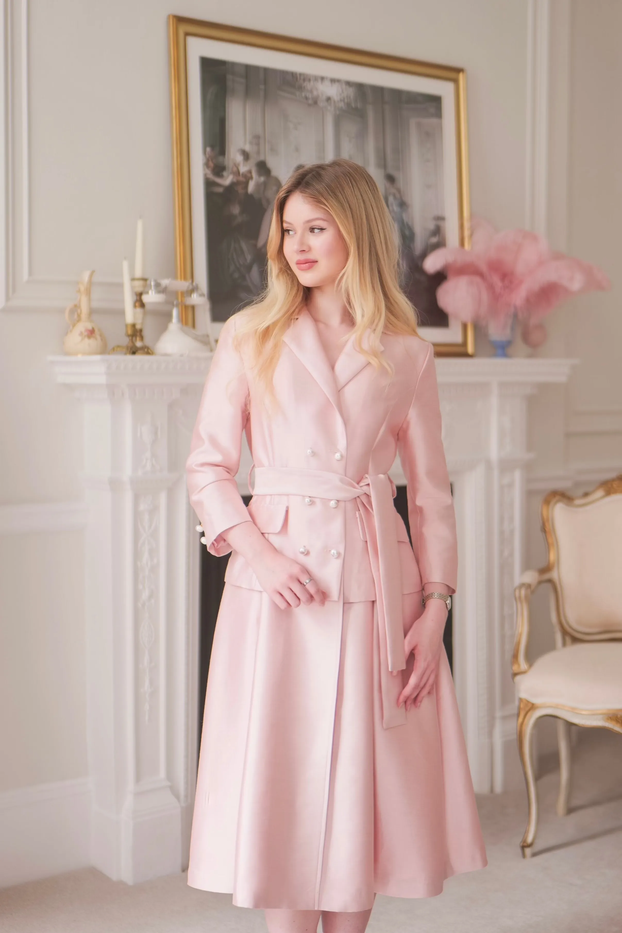 'Audrey' Silk and Wool Dress Coat in Rosa