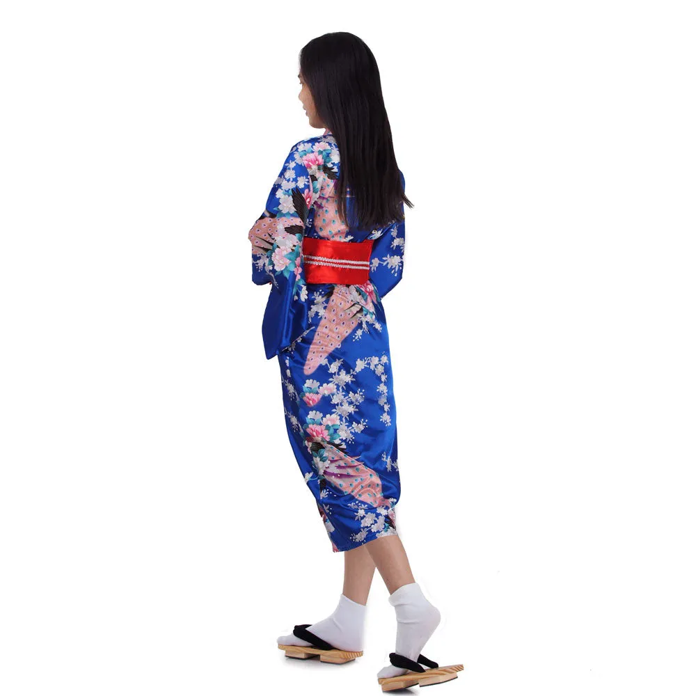 Ayumi Turquoise Geisha Kimono Costume for Girls