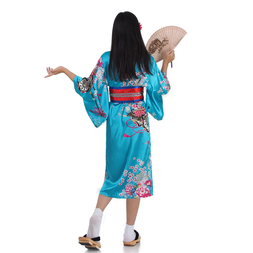 Ayumi Turquoise Geisha Kimono Costume for Girls