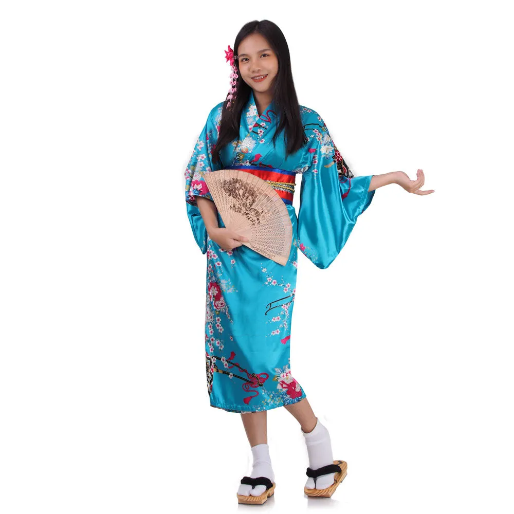 Ayumi Turquoise Geisha Kimono Costume for Girls