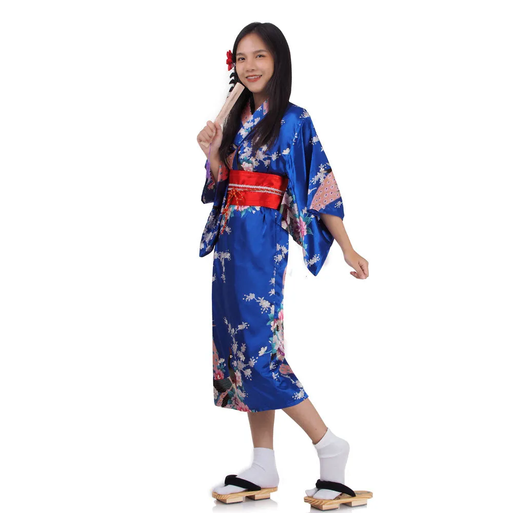 Ayumi Turquoise Geisha Kimono Costume for Girls