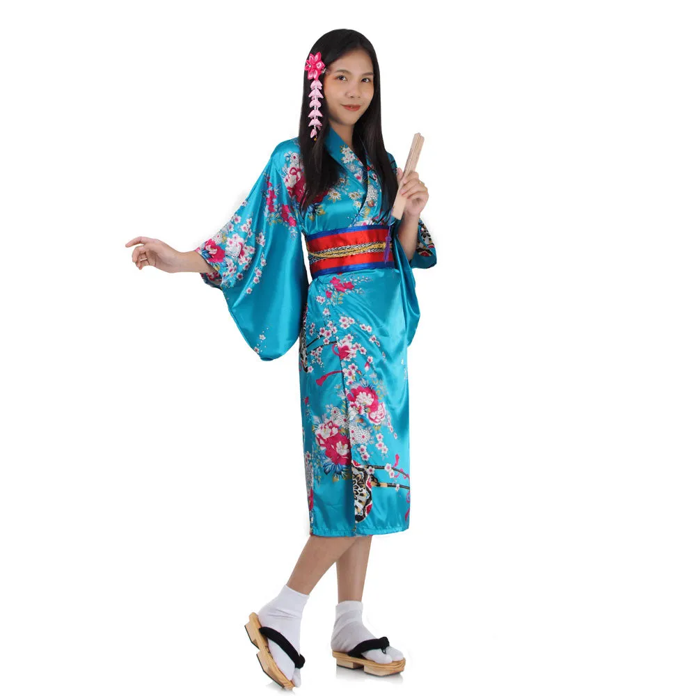 Ayumi Turquoise Geisha Kimono Costume for Girls