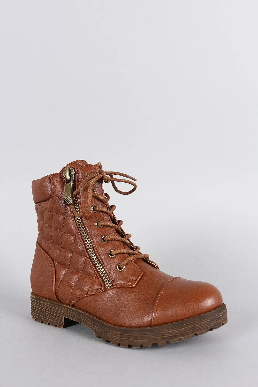 Bamboo Quilted Lace Up Combat Ankle Boots