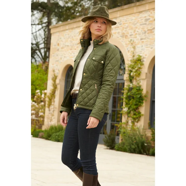 Barbour Ladies Broxfield Quilt Jacket - Olive/Olive Pink Tartan