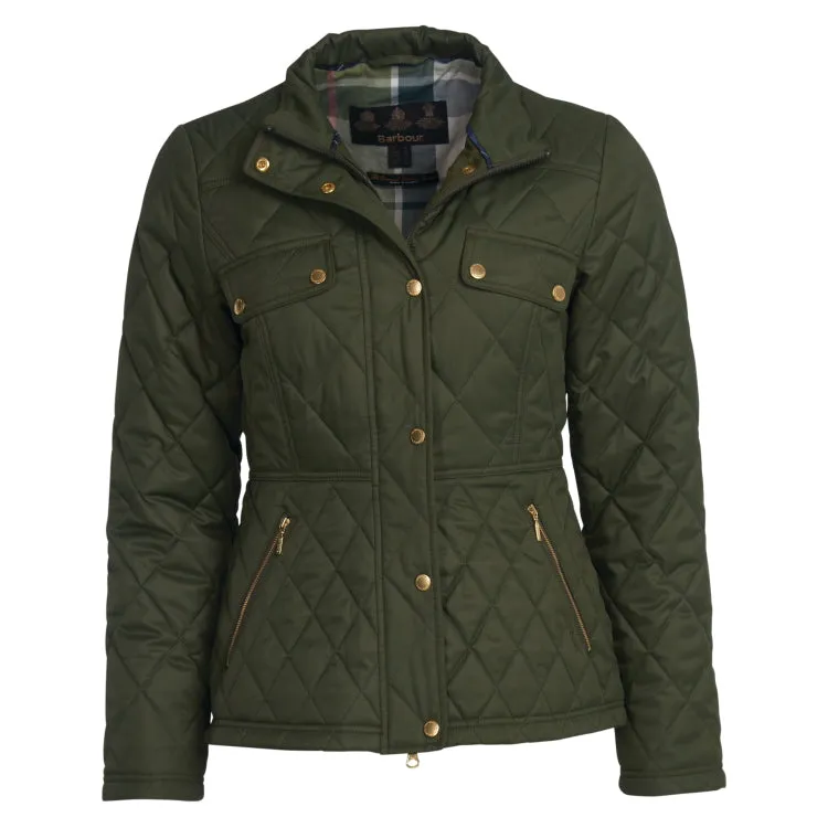 Barbour Ladies Broxfield Quilt Jacket - Olive/Olive Pink Tartan