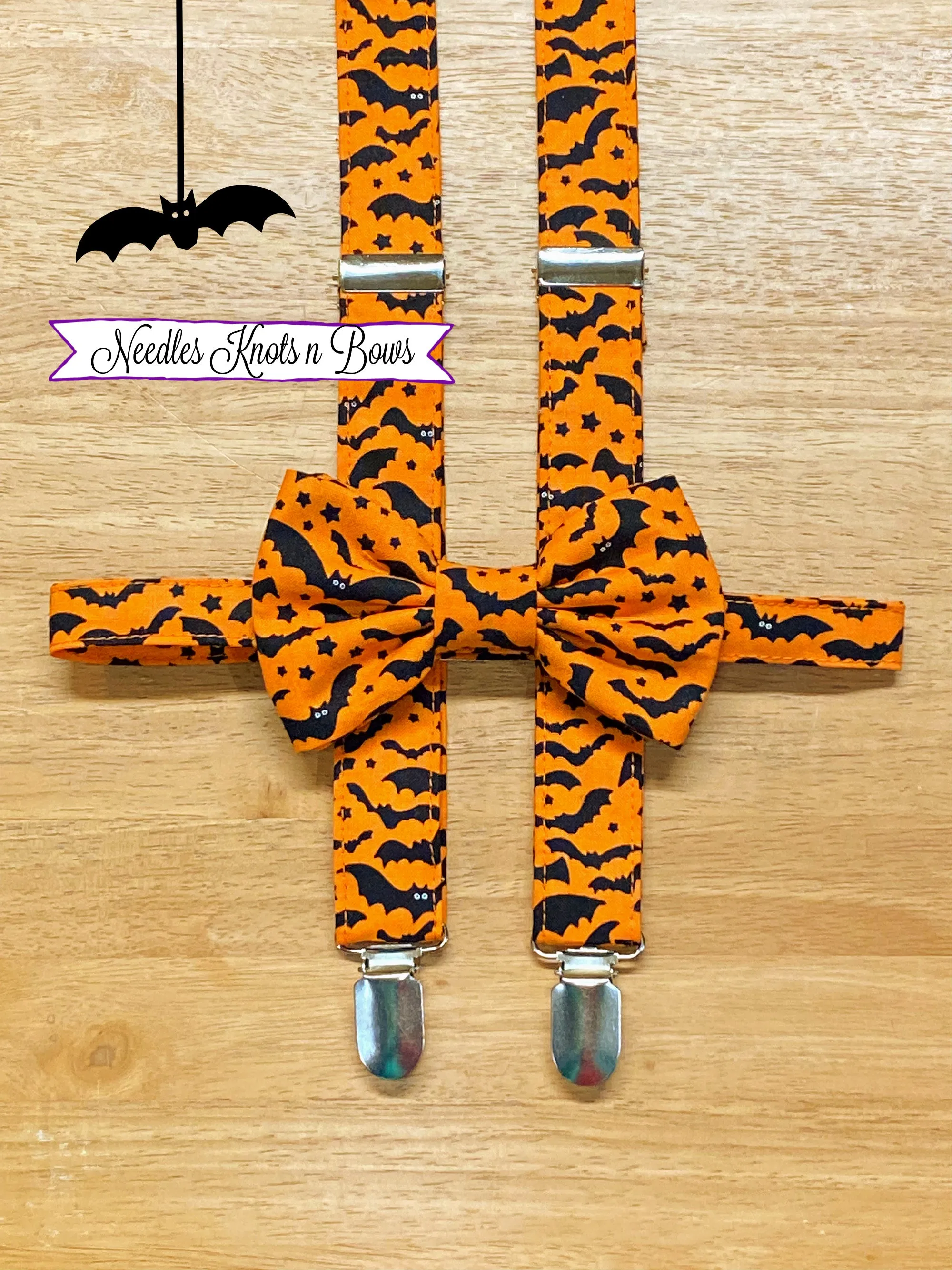 Bats on Orange Halloween Bow Tie, Fall, Harvest