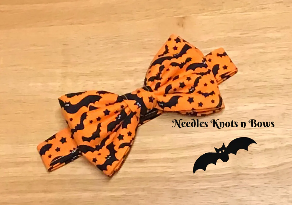 Bats on Orange Halloween Bow Tie, Fall, Harvest