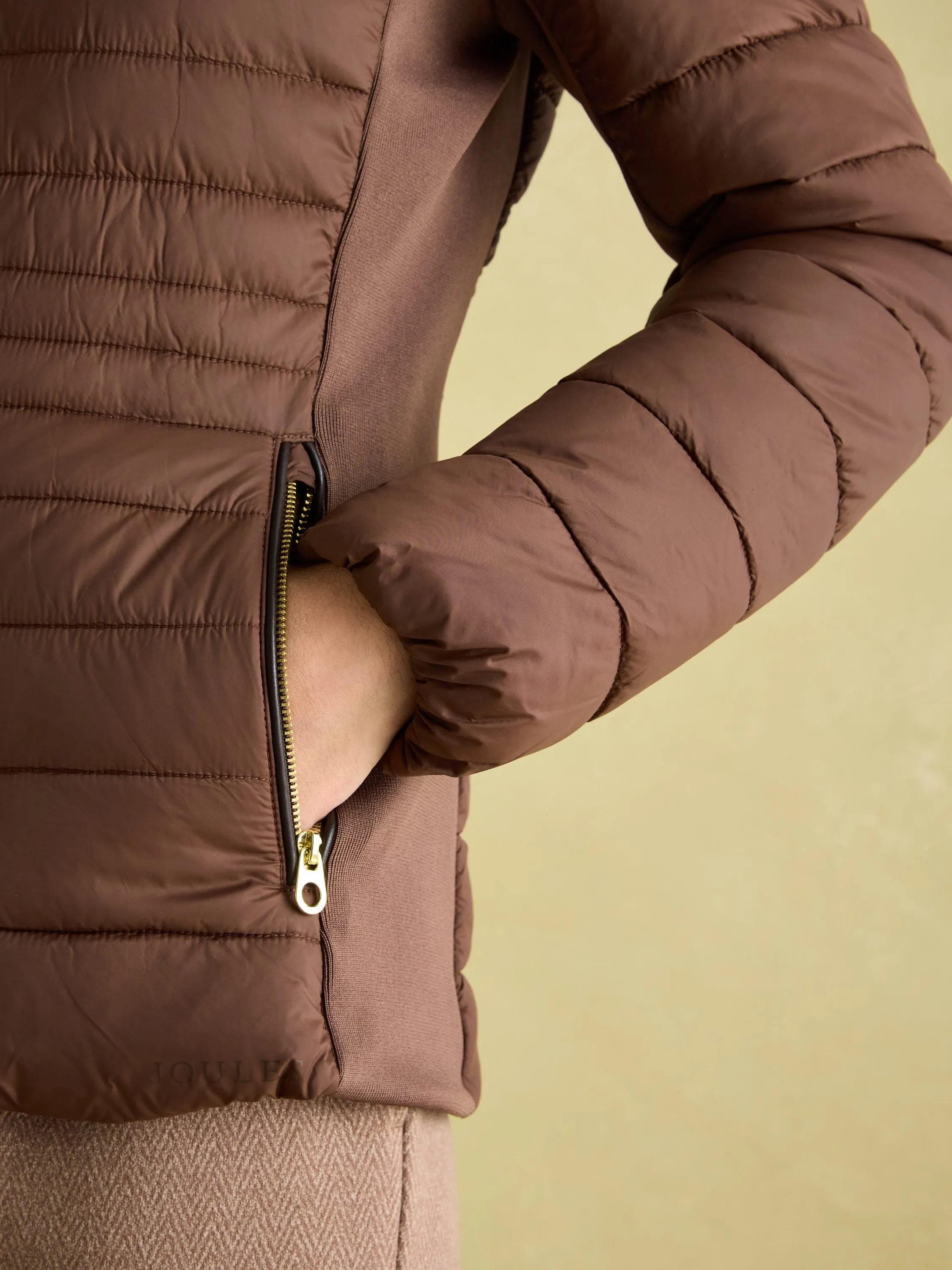 Beckley Brown Padded Showerproof Jacket with Faux Fur Trim