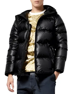 Black and Gold Hooded Puffer Coat Men's