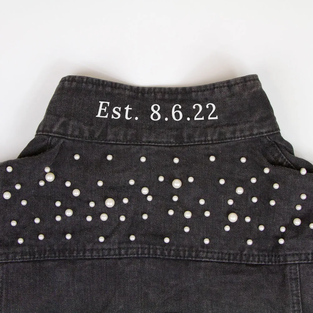 (Black Pearl) Personalized Mrs. Johnson  Pearl Denim Jacket