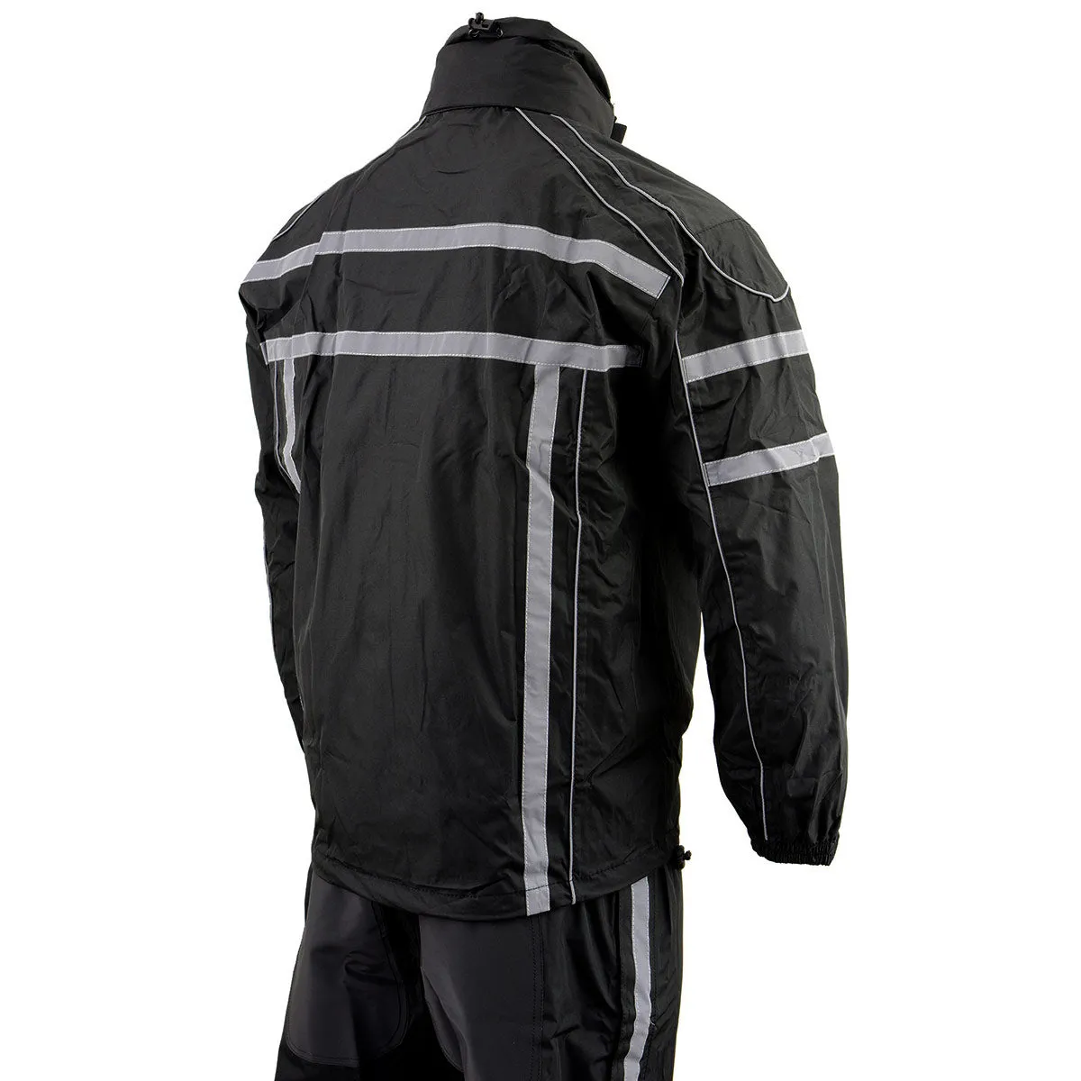 BLACK SH2331 Men's Black Water Resistant Rain Suit with Reflective Tape