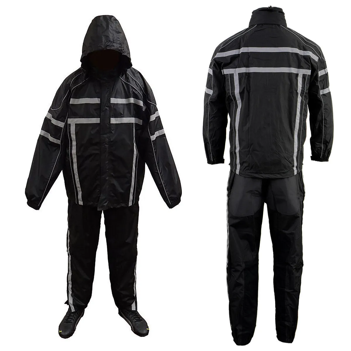 BLACK SH2331 Men's Black Water Resistant Rain Suit with Reflective Tape