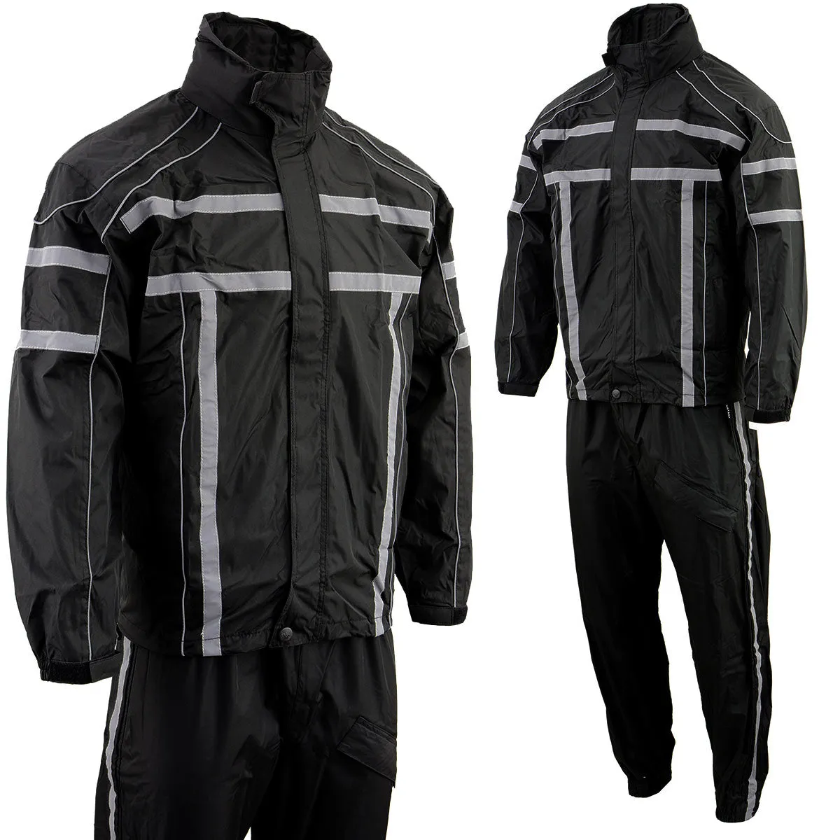 BLACK SH2331 Men's Black Water Resistant Rain Suit with Reflective Tape