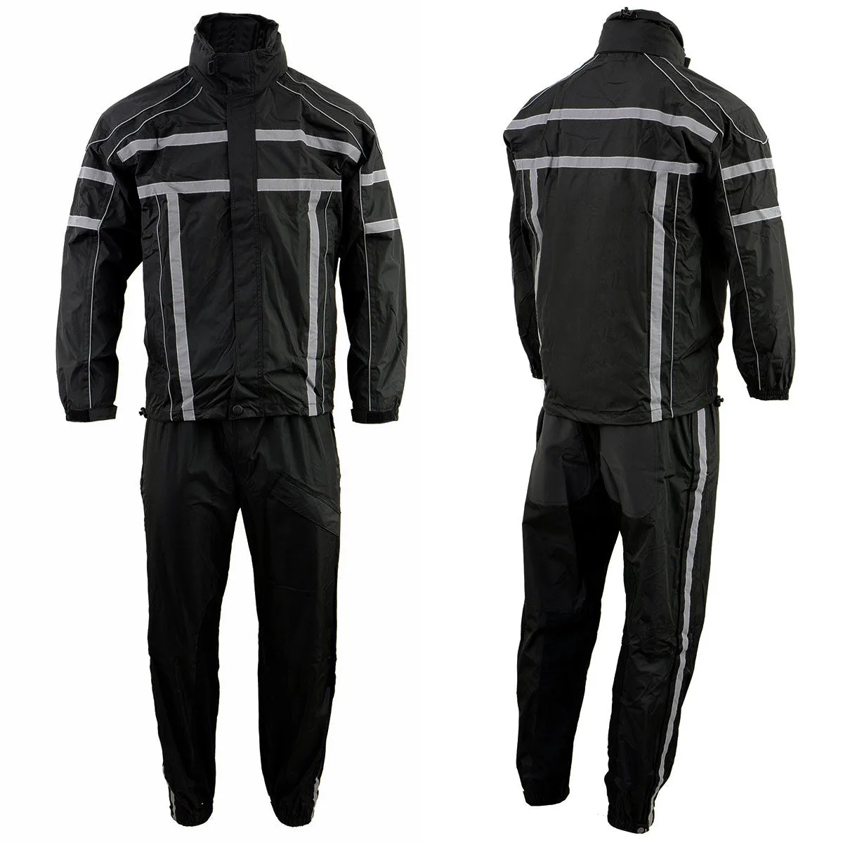 BLACK SH2331 Men's Black Water Resistant Rain Suit with Reflective Tape