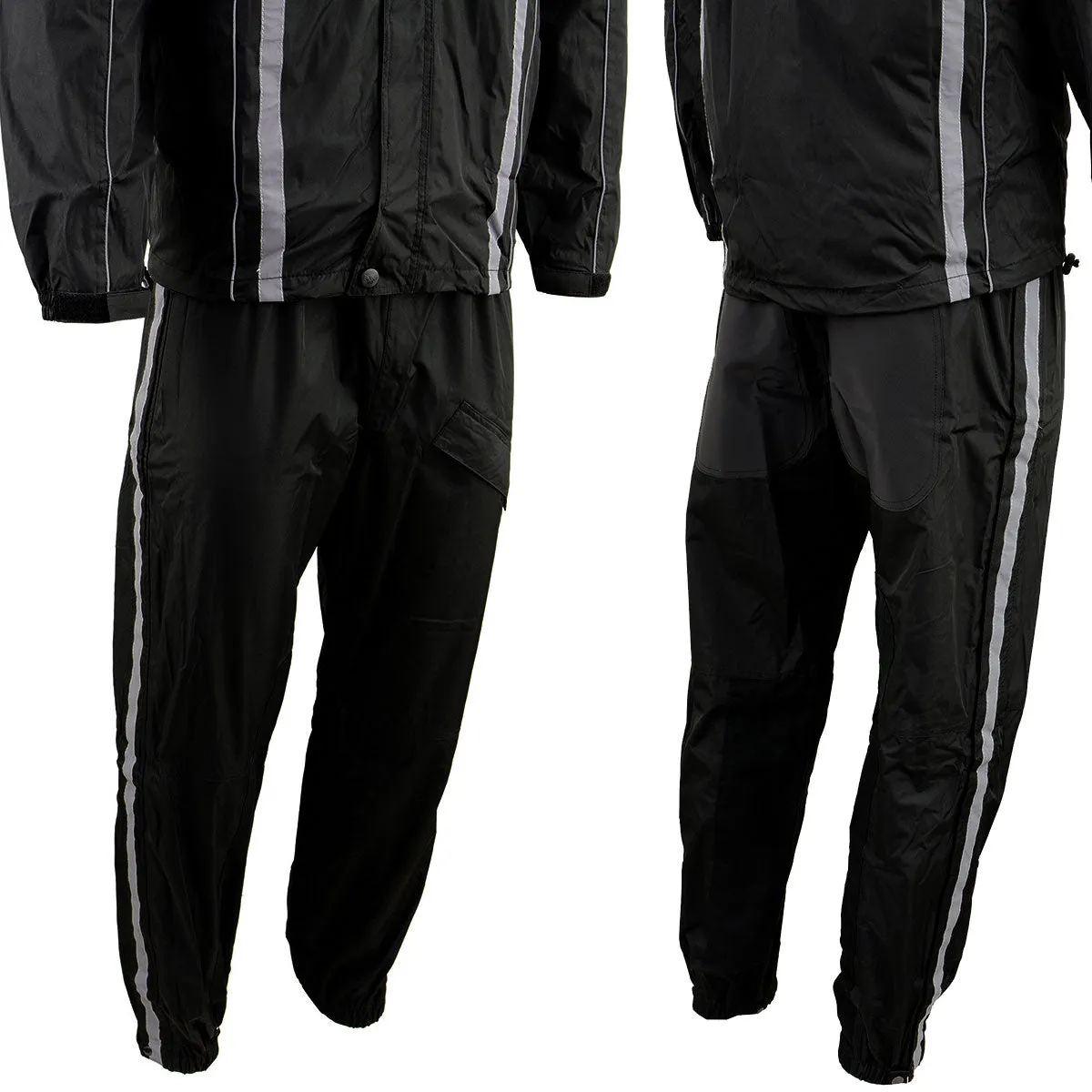 BLACK SH2331 Men's Black Water Resistant Rain Suit with Reflective Tape