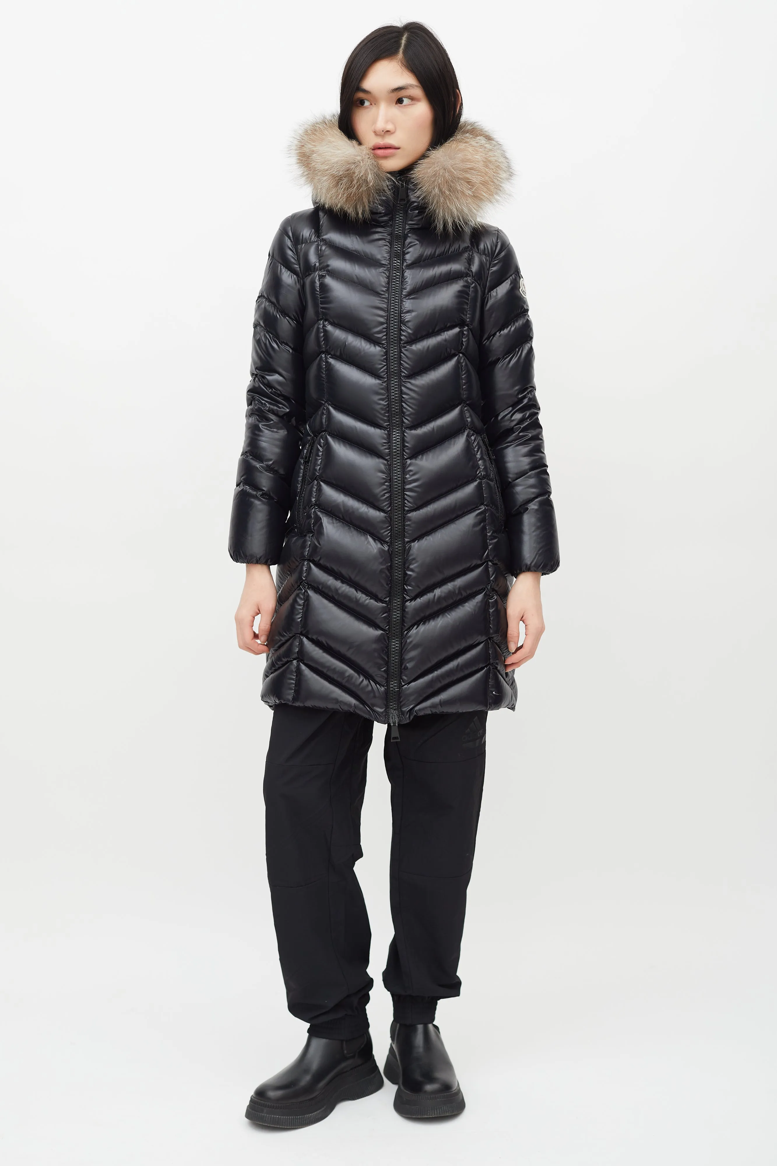 Black Shine Fulmar Fur Hood Down Jacket