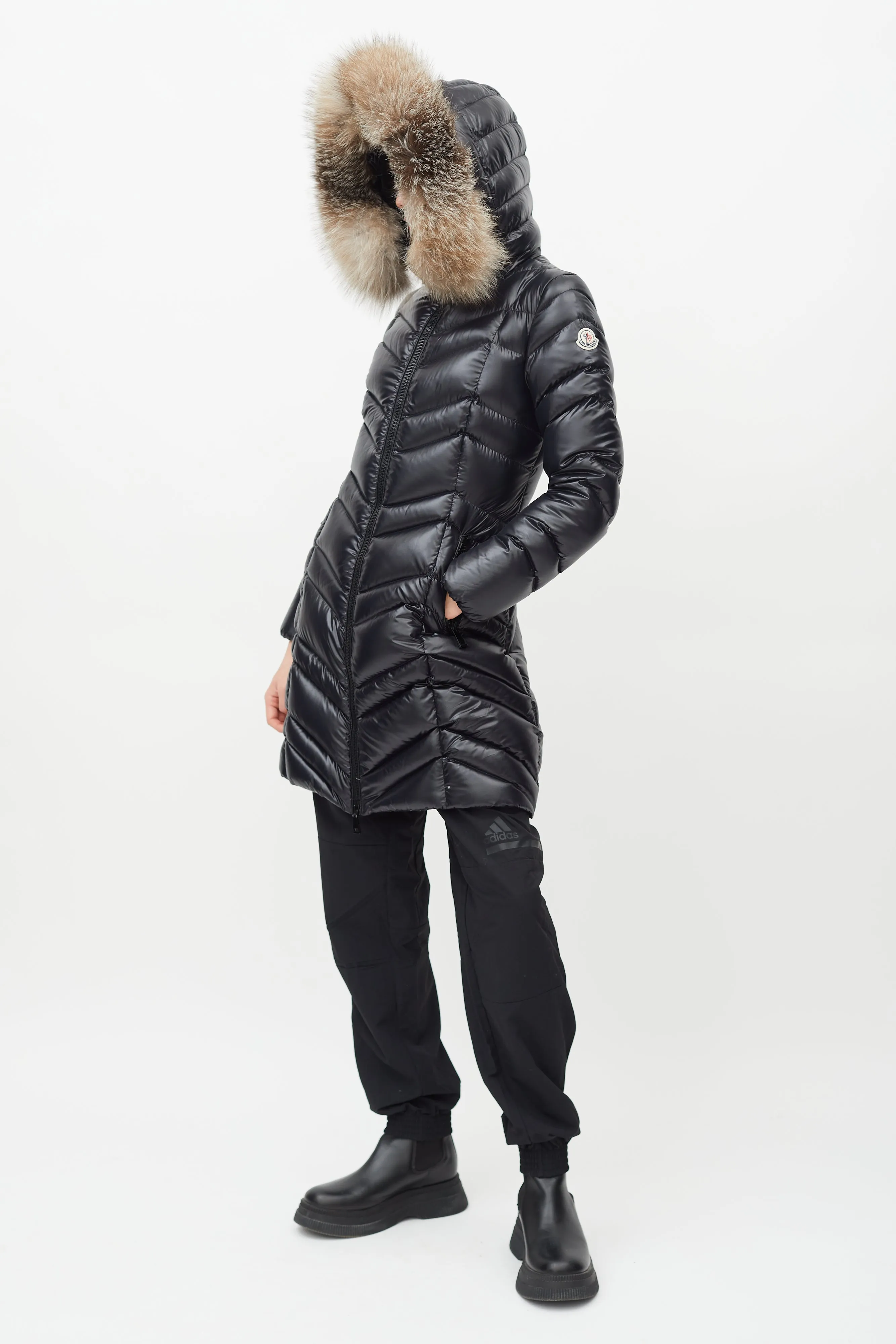 Black Shine Fulmar Fur Hood Down Jacket