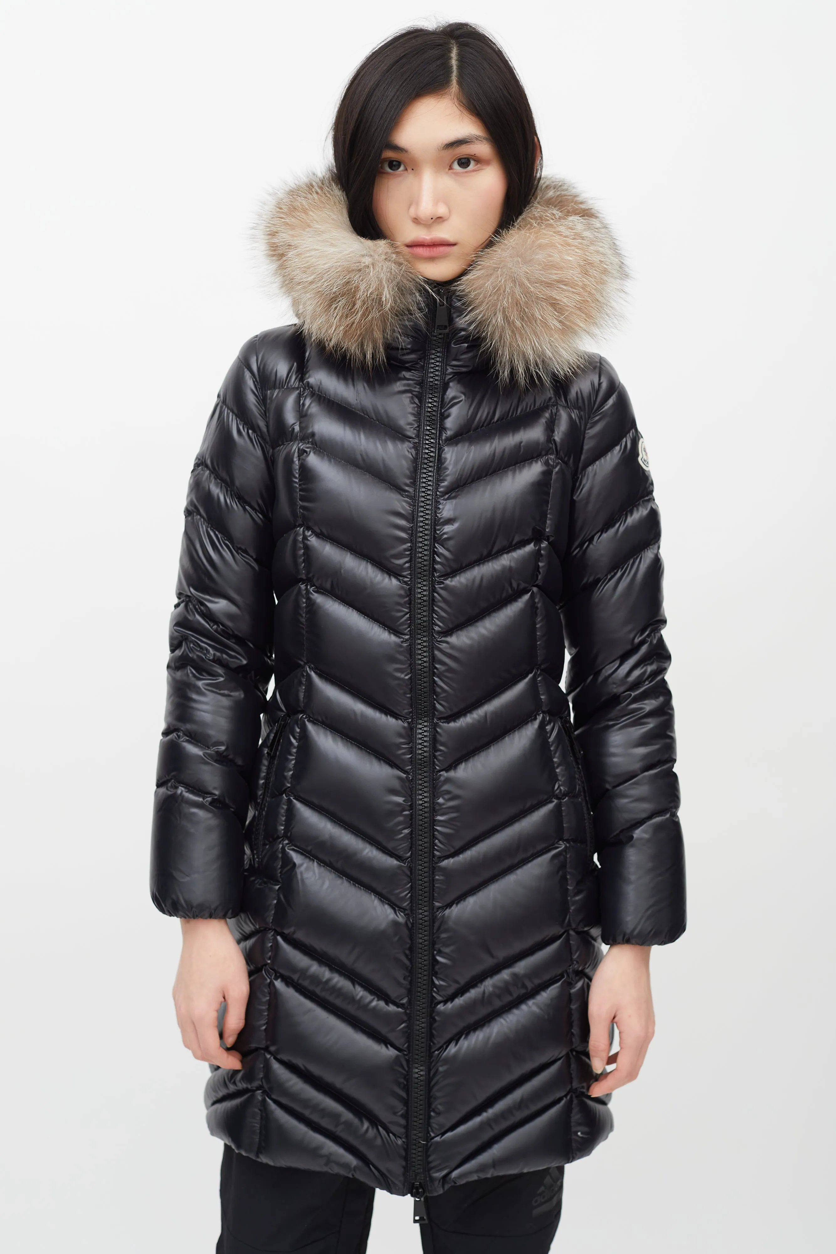 Black Shine Fulmar Fur Hood Down Jacket