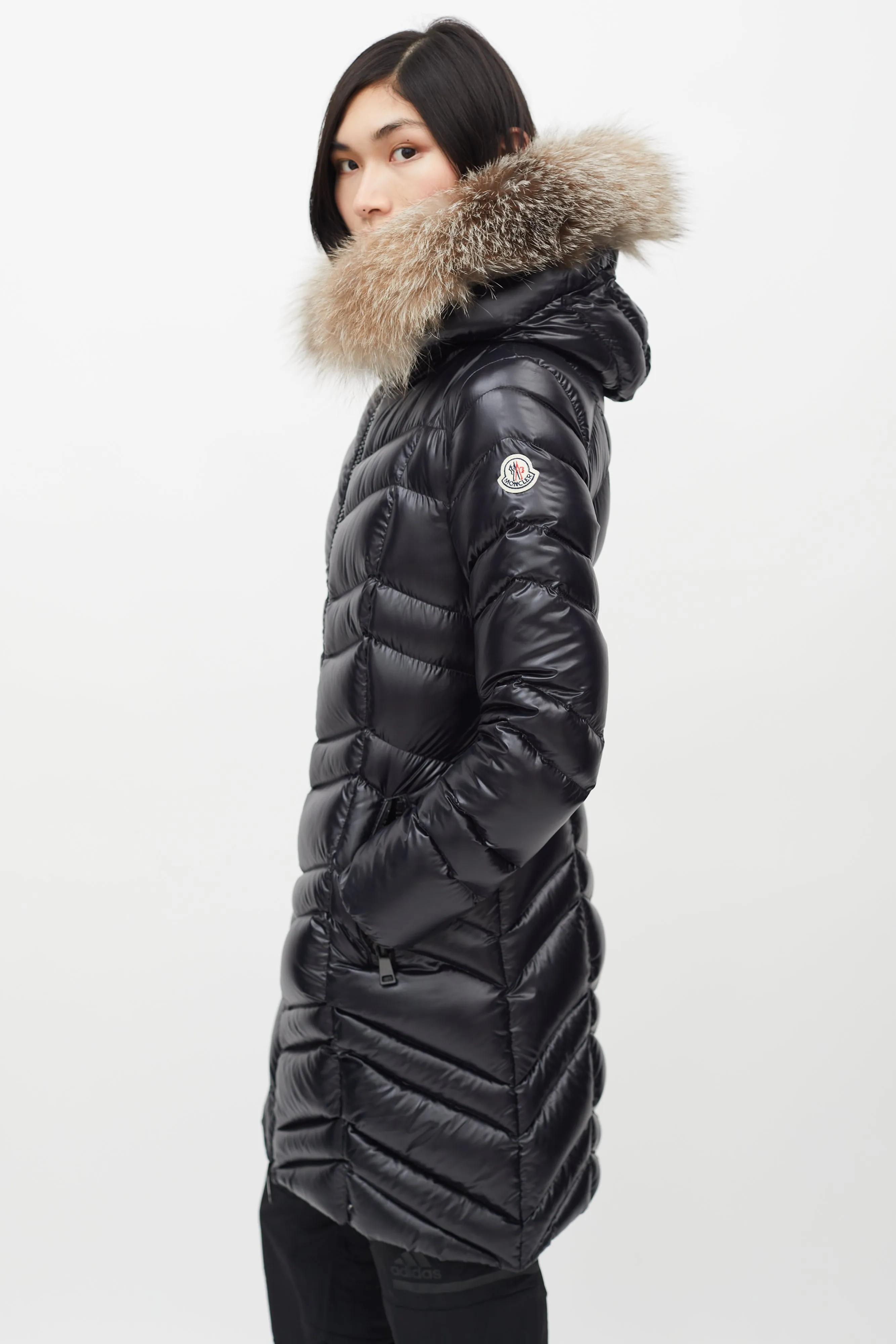 Black Shine Fulmar Fur Hood Down Jacket