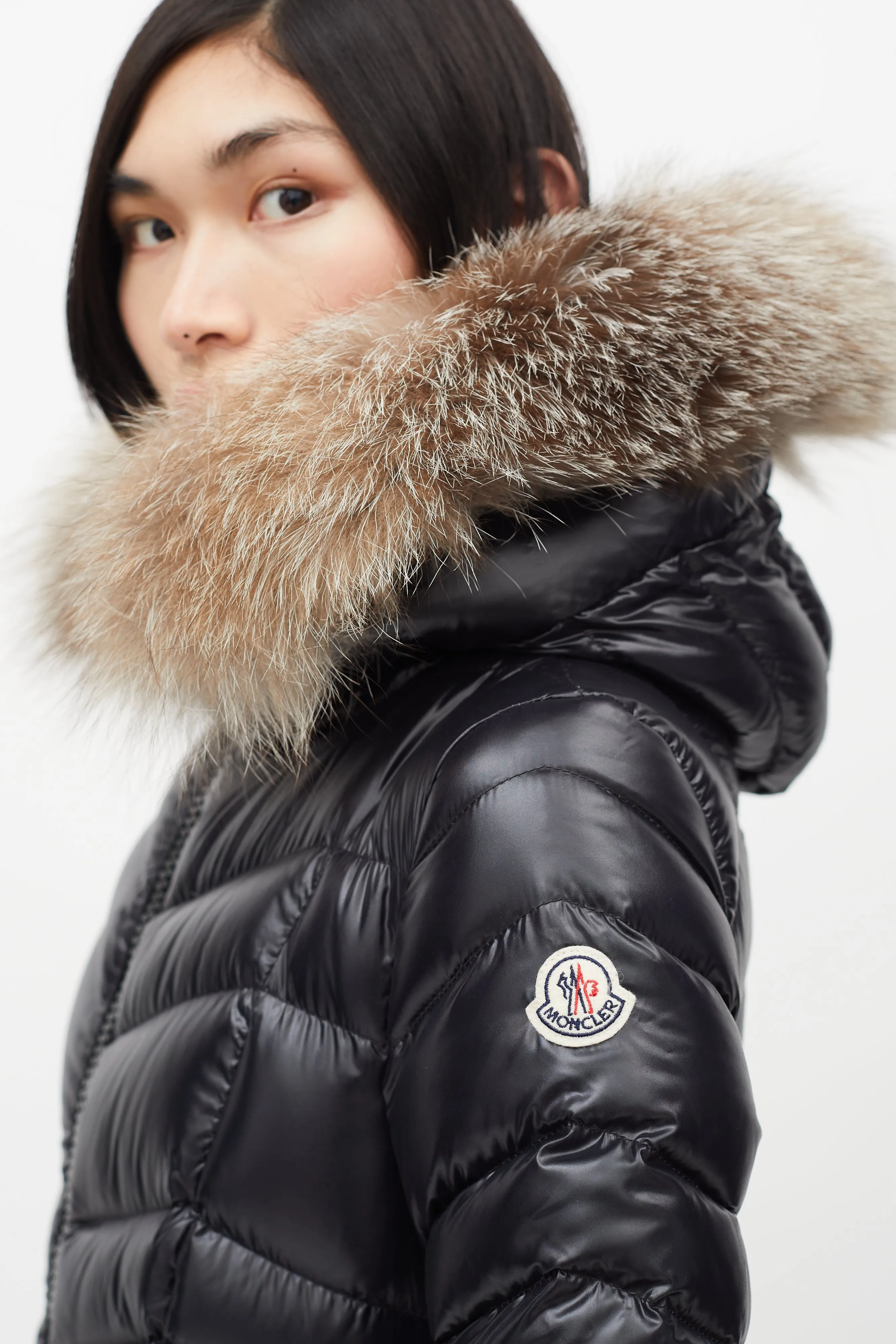 Black Shine Fulmar Fur Hood Down Jacket