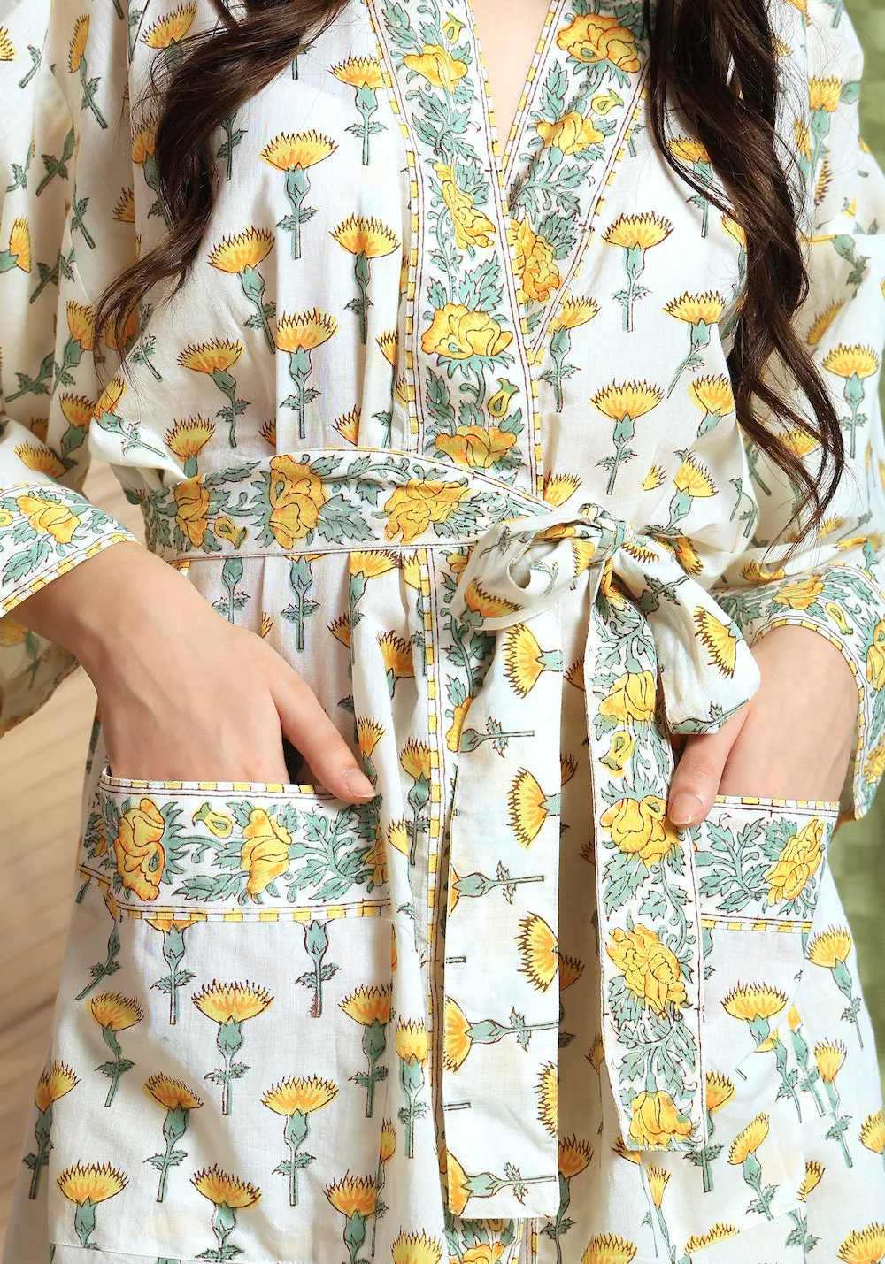 Block Printed Robe: Lemon