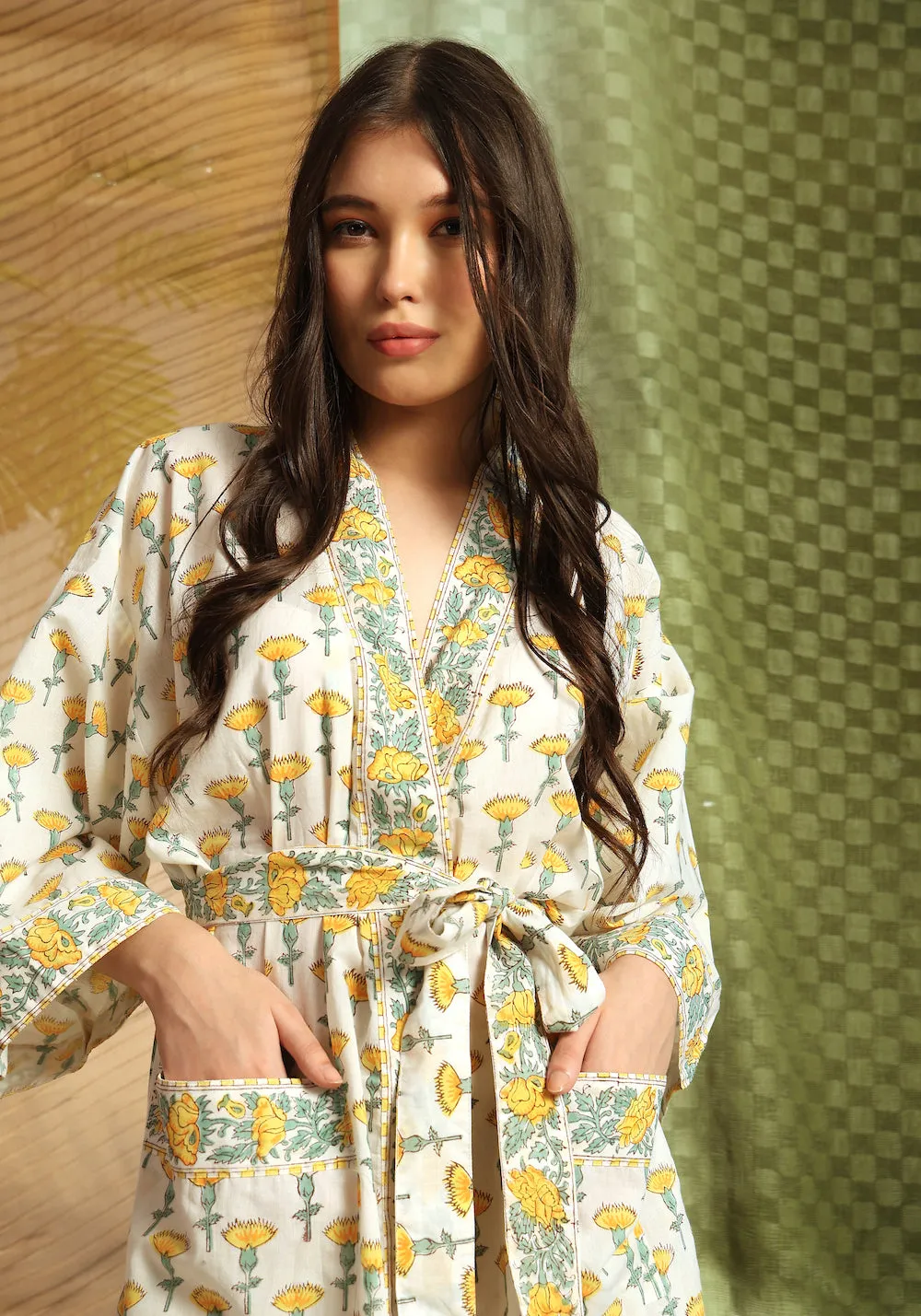 Block Printed Robe: Lemon