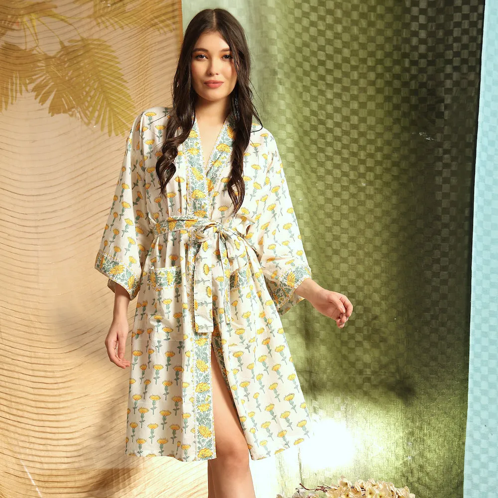 Block Printed Robe: Lemon