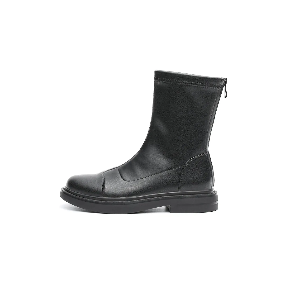 British Mid-Calf Black Leather Boots