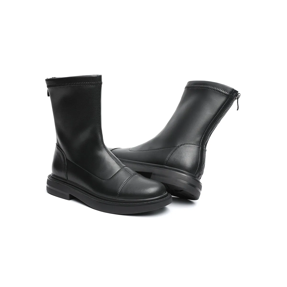 British Mid-Calf Black Leather Boots