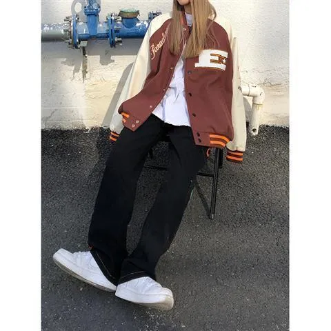 Brown Jacket Baseball Bomber Female Zip Up Jacket Streetwear Clothing