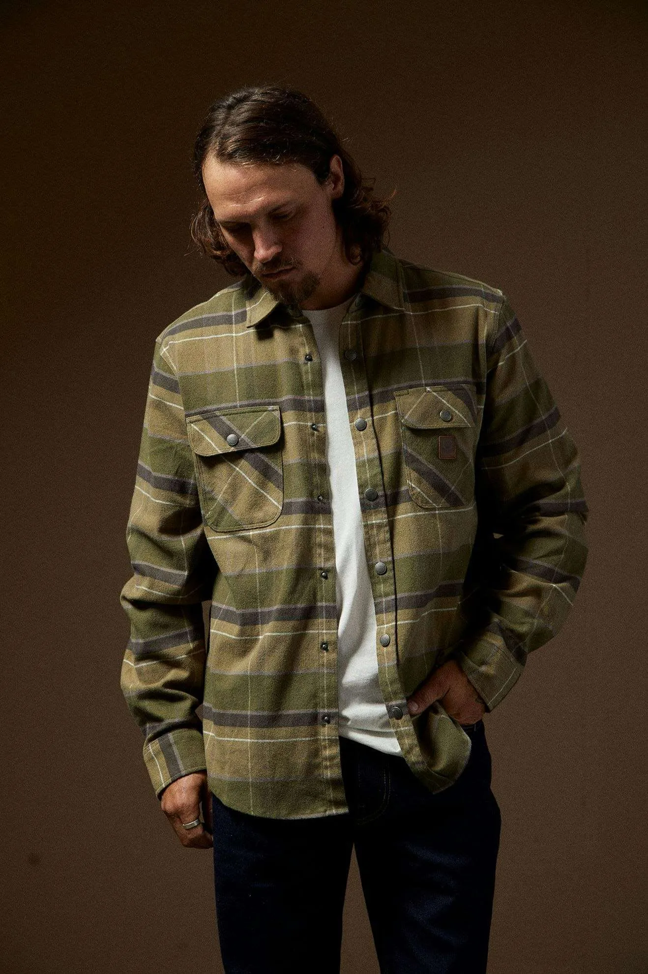 Builders Bowery Stretch Water Resistant L/S Flannel - Dill/Olive Surplus/Washed Black