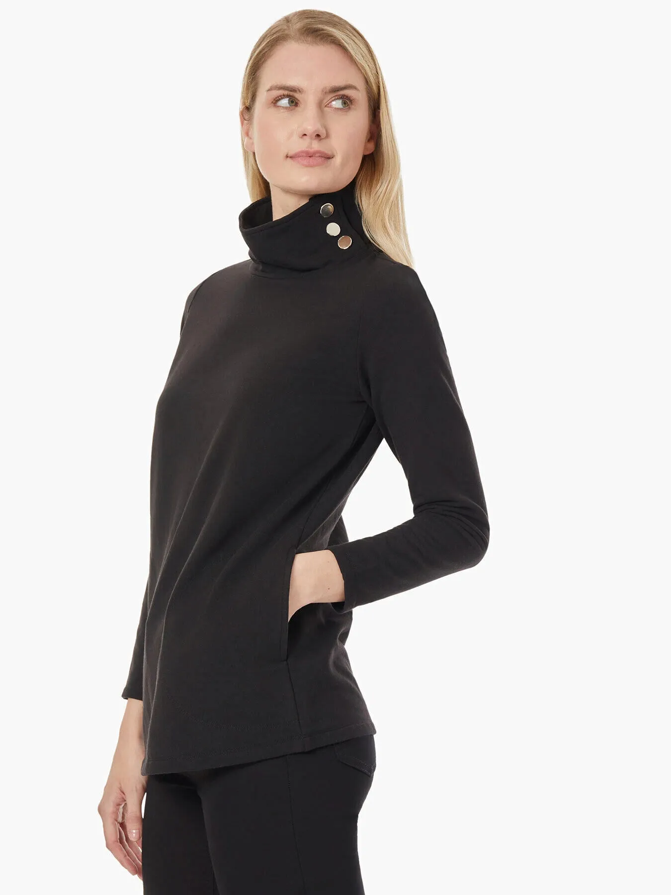 Button Detail Fleece Turtleneck Tunic