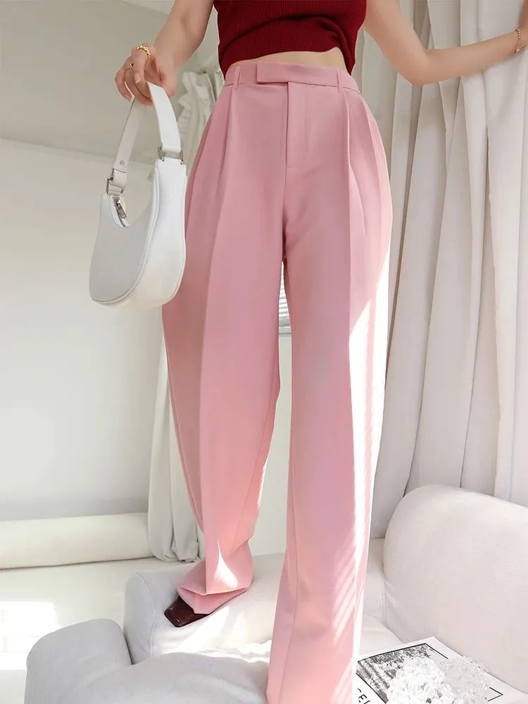 Casual Pink Wide Leg Pants For Women High Waist Loose Solid Minimalist Trousers Female Autumn Fashion Clothing