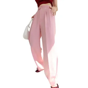 Casual Pink Wide Leg Pants For Women High Waist Loose Solid Minimalist Trousers Female Autumn Fashion Clothing