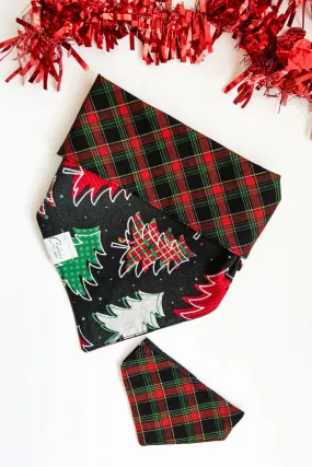 Christmas Tree And Plaid Reversible Bandana