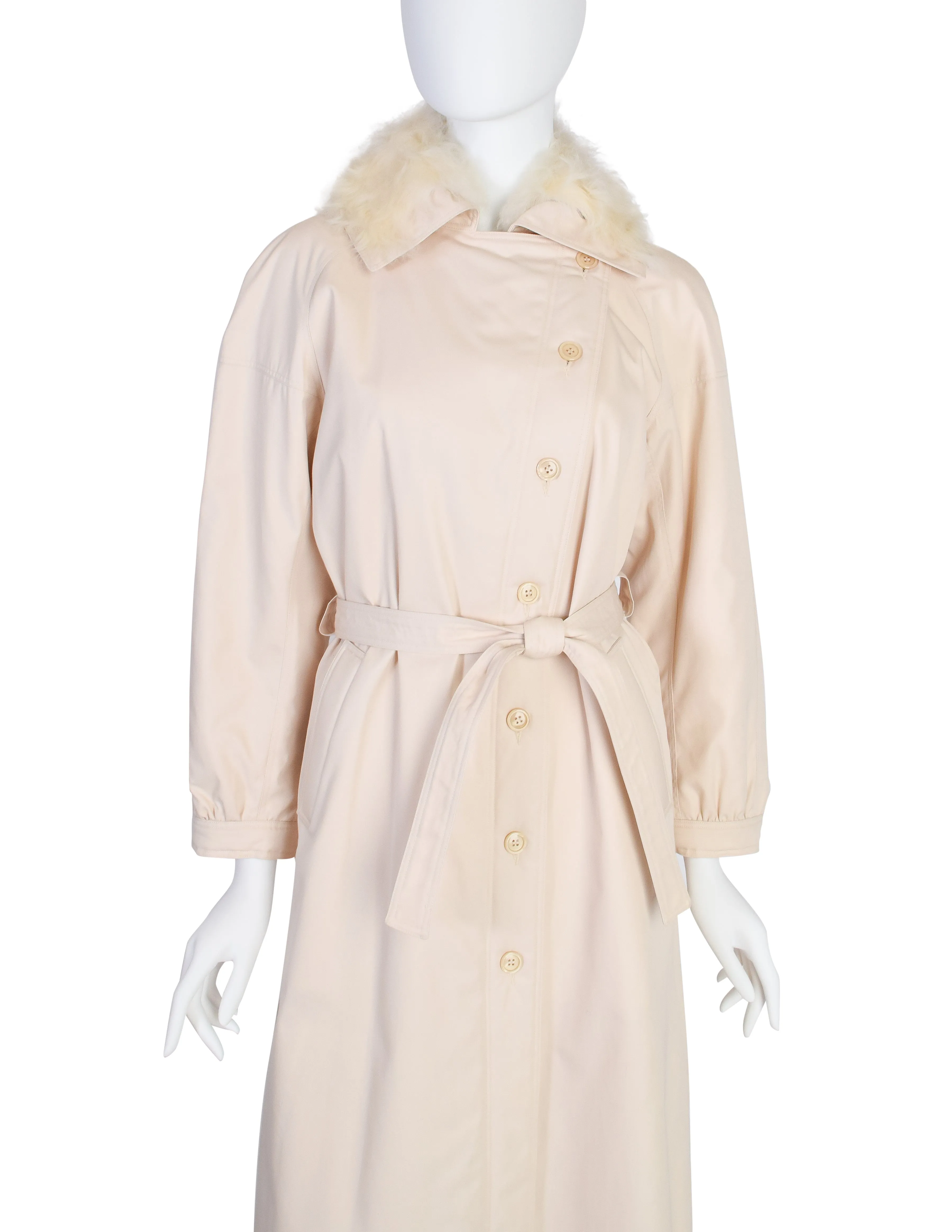 Courreges Vintage Off White Quilted Curly Lamb Collar Coat