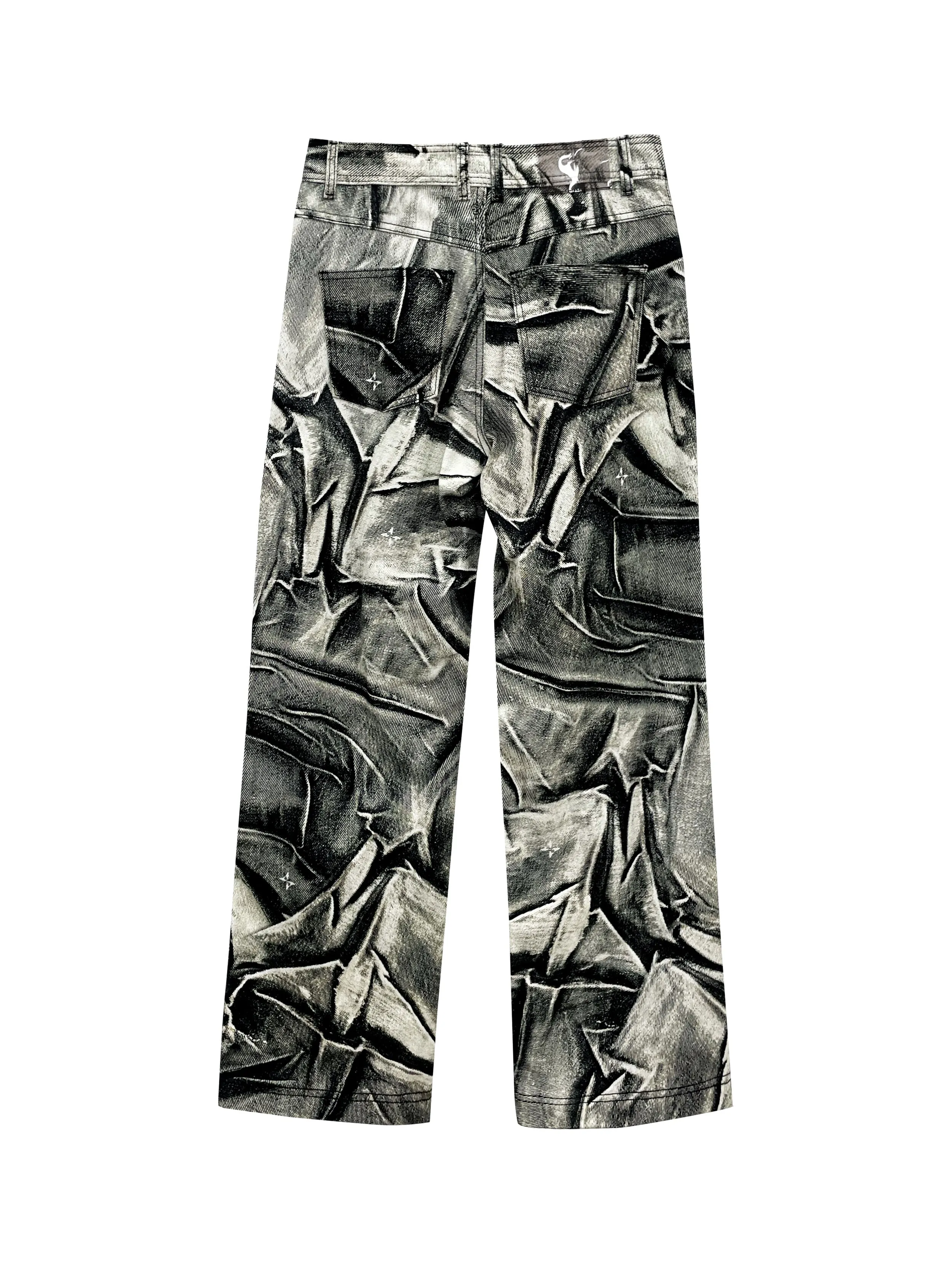 Crumpled denim print jeans