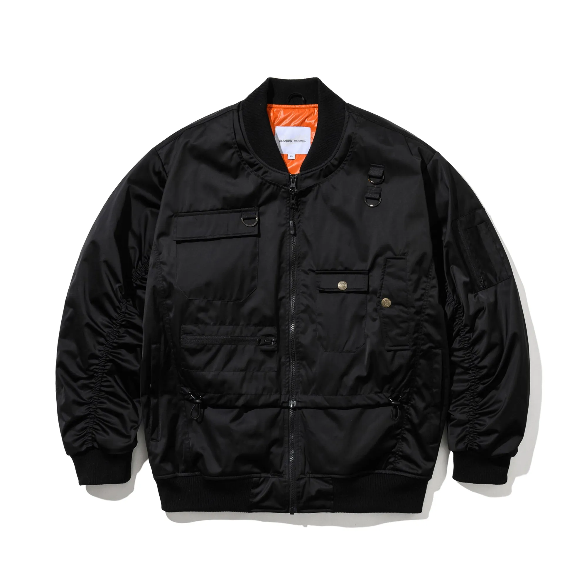 DOUBLE ZIPPER SHIRRING MA-1 JACKET BLACK