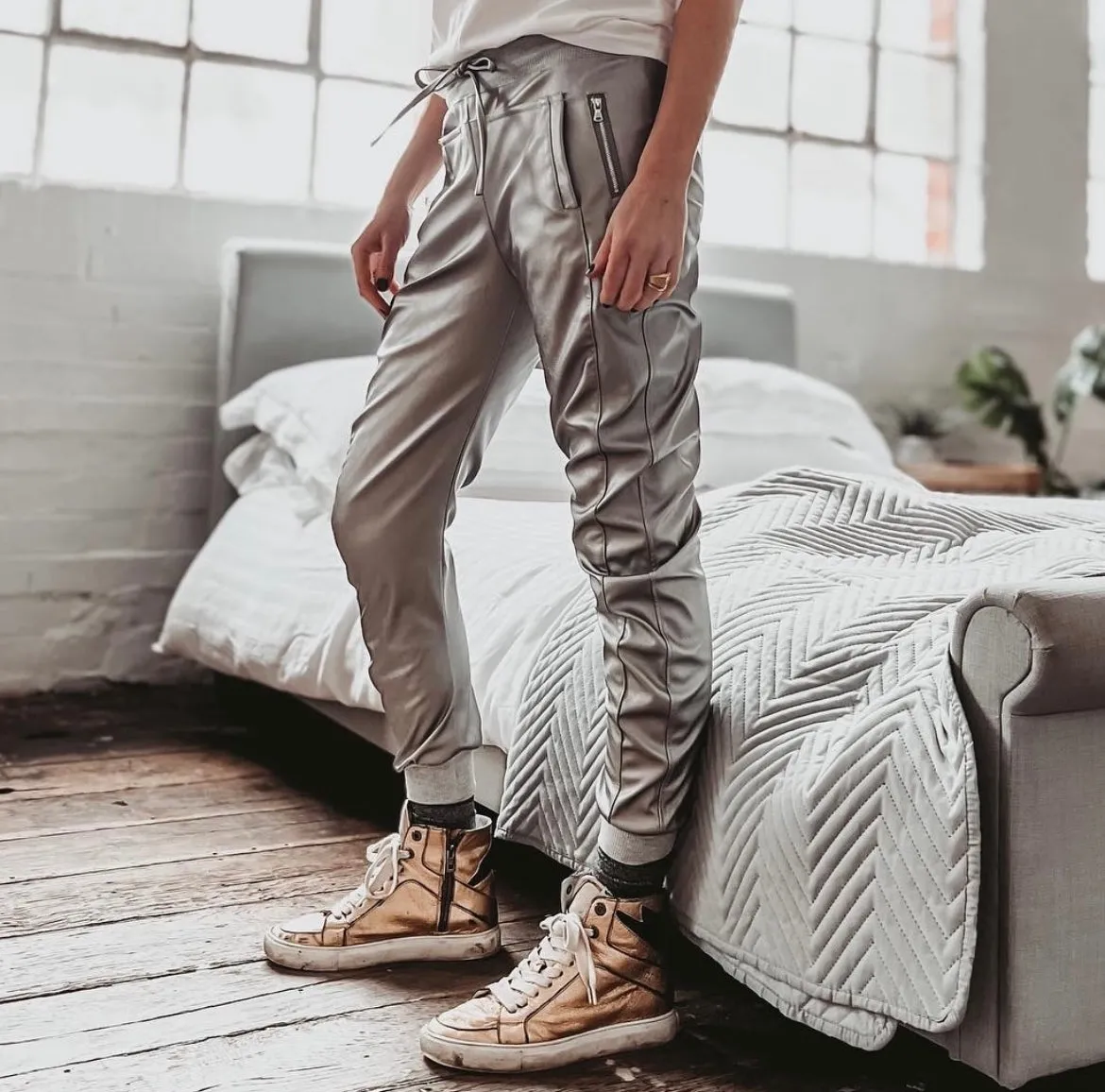 Full faux leather pewter SiLVER ULTIMATE joggers