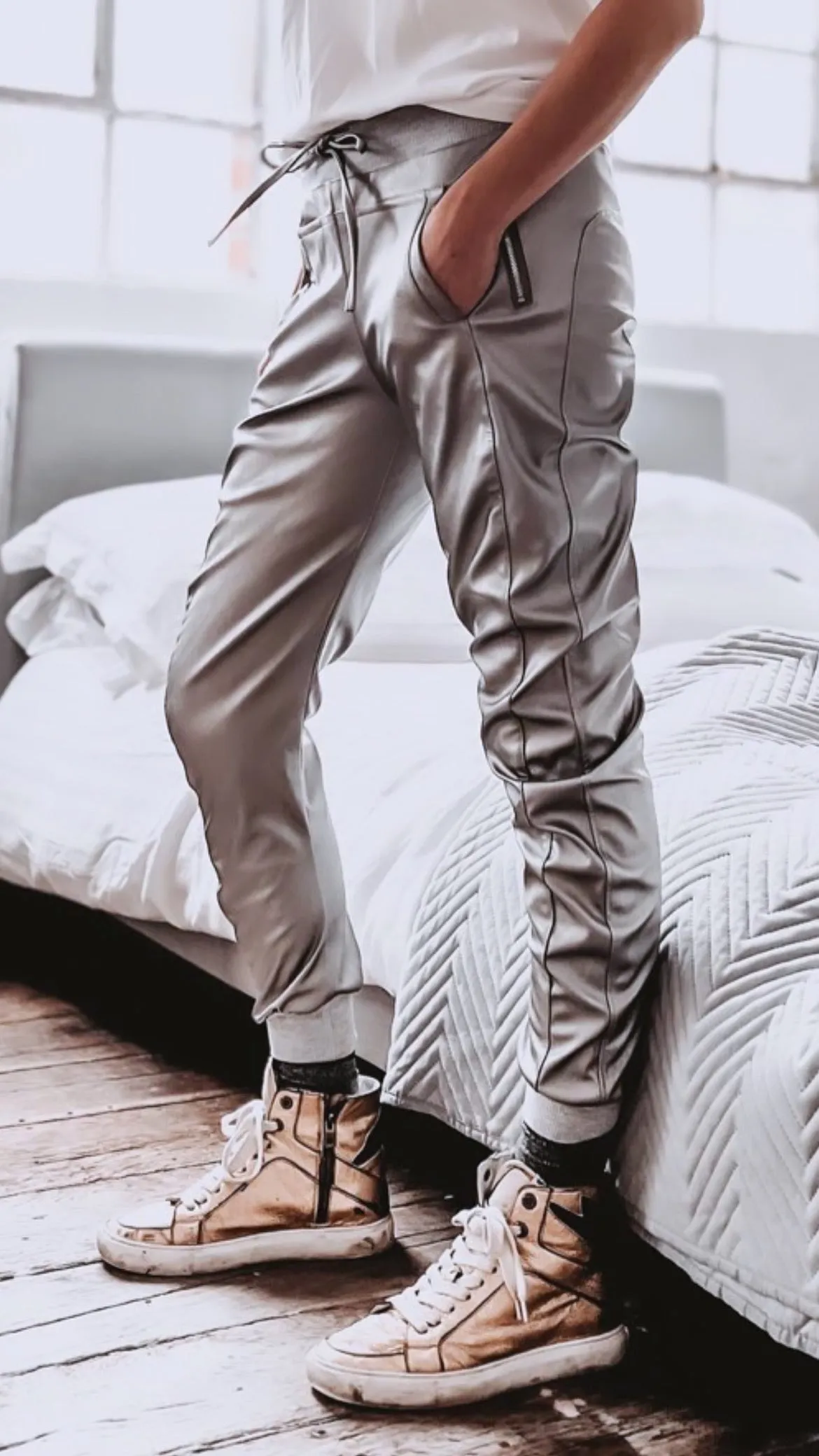 Full faux leather pewter SiLVER ULTIMATE joggers