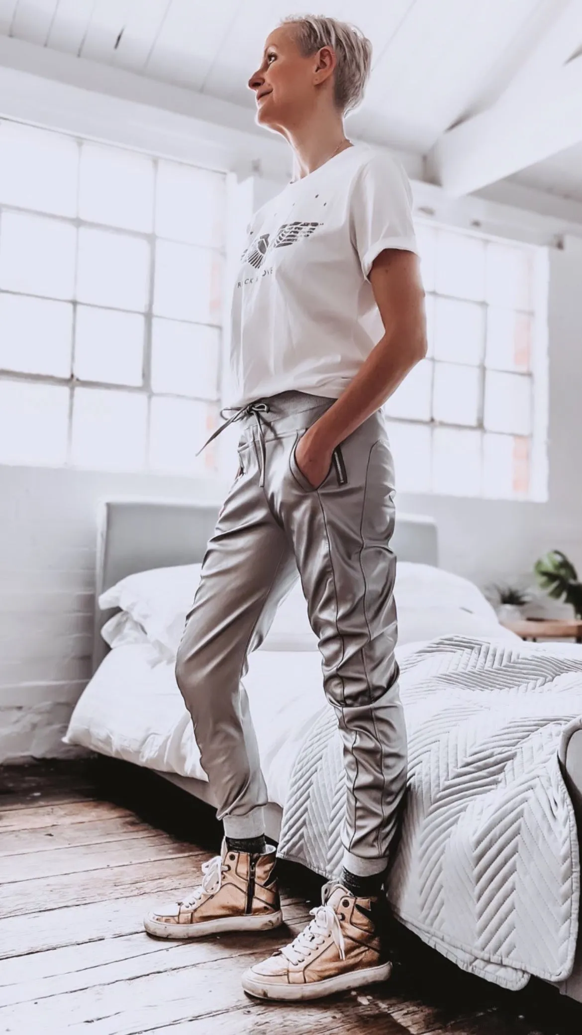 Full faux leather pewter SiLVER ULTIMATE joggers