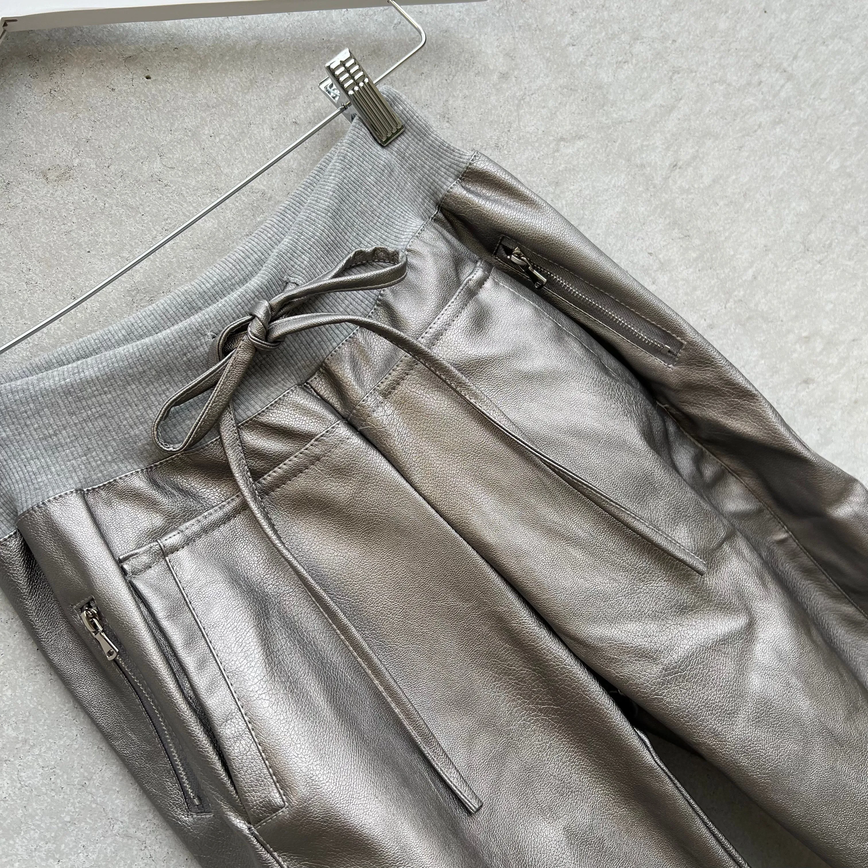 Full faux leather pewter SiLVER ULTIMATE joggers